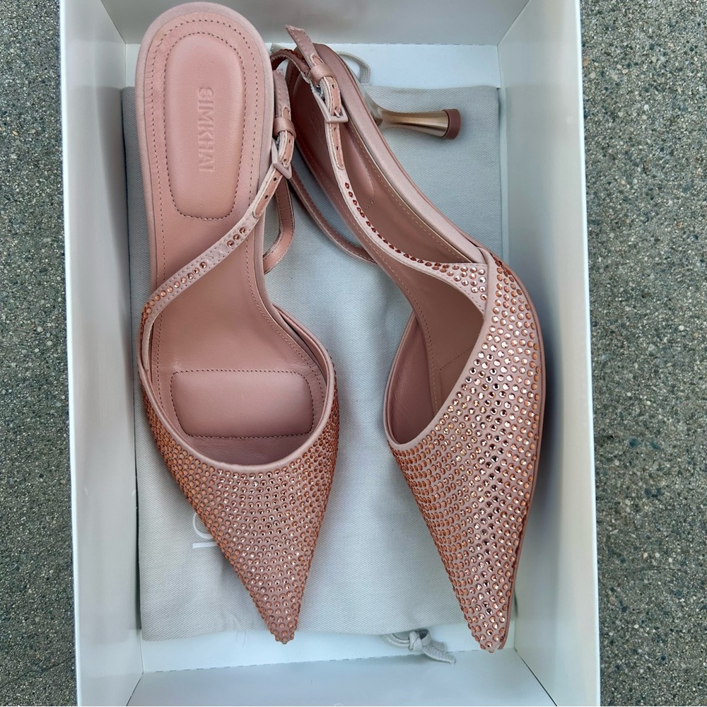 JONATHAN SIMKHAI- Dylan Embellished Slingback Blush Pumps Size 38